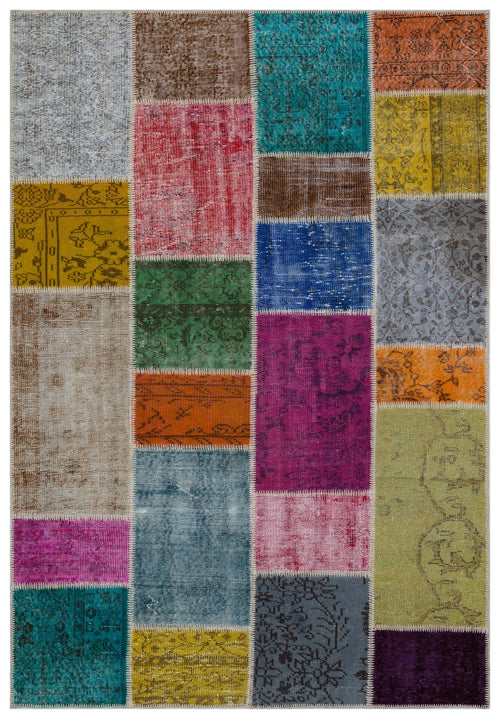 Iskece 33267 Beige Patchwork Wool Handmade Area Rug 5'3" x 7'8"