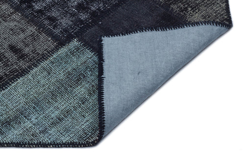 Iskece Black Vintage Wool Handmade Area Rug 5'1" x 7'7"