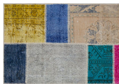 Iskece 33274 Beige Patchwork Wool Handmade Area Rug 5'3" x 7'7"