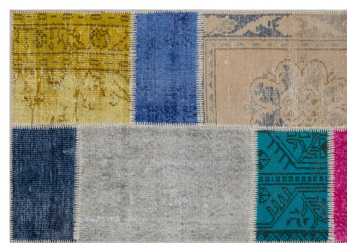 Iskece 33274 Beige Patchwork Wool Handmade Area Rug 5'3" x 7'7"