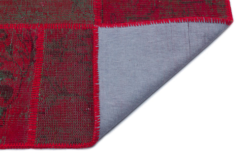 Iskece 33276 Red Patchwork Wool Handmade Area Rug 5'3" x 7'7"