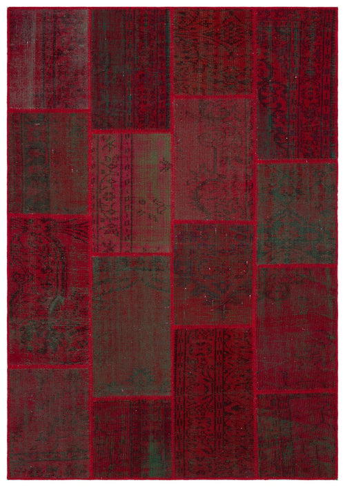 Iskece 33276 Red Patchwork Wool Handmade Area Rug 5'3" x 7'7"