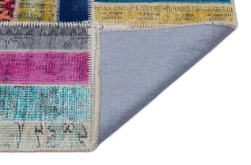 Iskece 33282 Beige Patchwork Wool Handmade Area Rug 5'3" x 8'0"