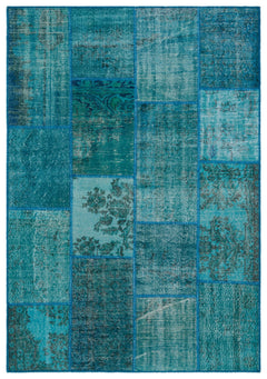 Iskece 33288 Turquoise Patchwork Wool Handmade Area Rug 5'3" x 7'7"