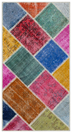 Iskece 33291 Beige Patchwork Wool Handmade Area Rug 2'7" x 4'11"
