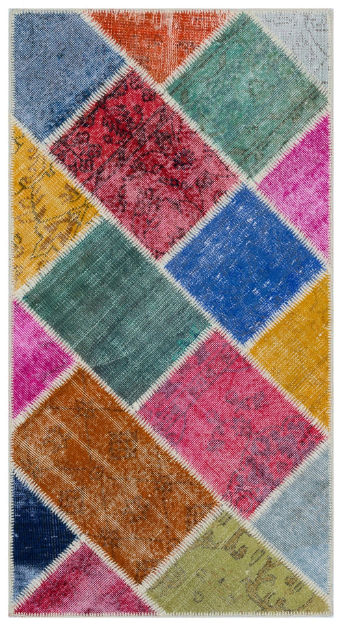 Iskece 33291 Beige Patchwork Wool Handmade Area Rug 2'7" x 4'11"