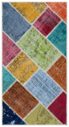 Iskece 33292 Beige Patchwork Wool Handmade Area Rug 2'7" x 4'11"