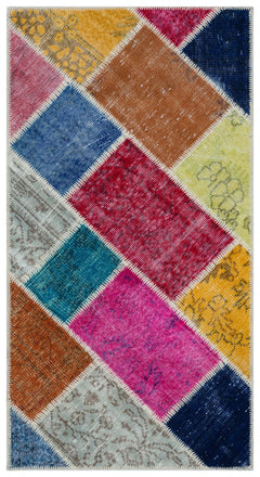 Iskece 33297 Beige Patchwork Wool Handmade Area Rug 2'7" x 4'11"