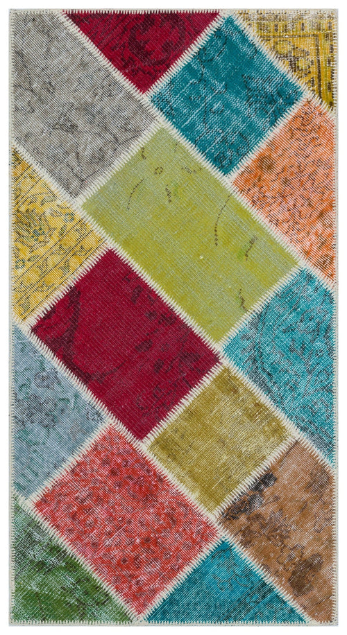 Iskece 33298 Beige Patchwork Wool Handmade Area Rug 2'7" x 4'11"