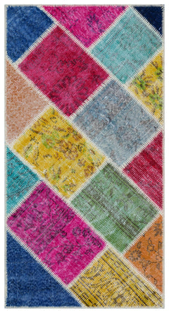 Iskece 33300 Beige Patchwork Wool Handmade Area Rug 2'7" x 4'11"