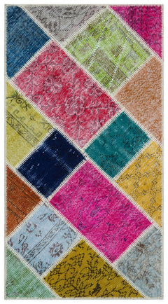 Iskece 33307 Beige Patchwork Wool Handmade Area Rug 2'7" x 4'11"