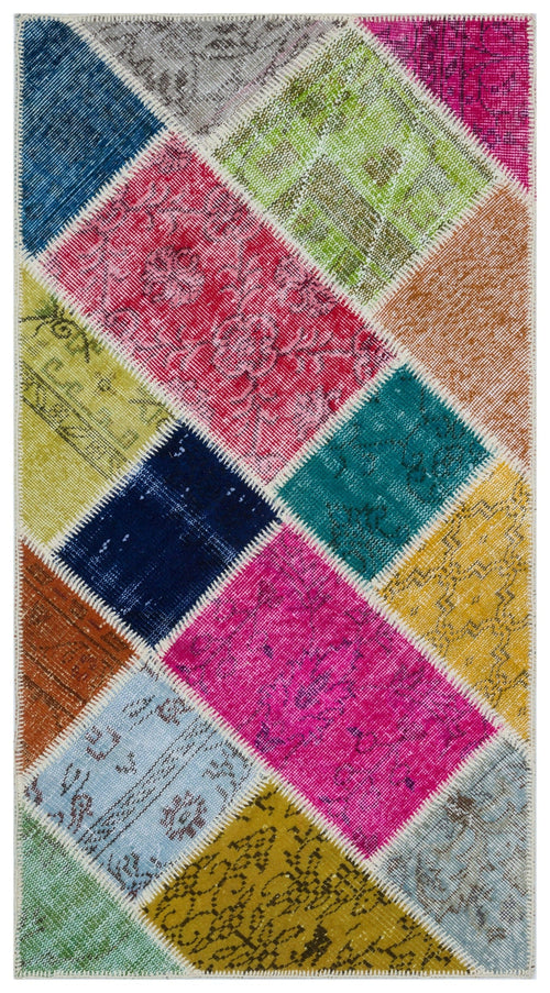 Iskece 33307 Beige Patchwork Wool Handmade Area Rug 2'7" x 4'11"