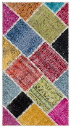 Iskece 33308 Beige Patchwork Wool Handmade Area Rug 2'7" x 4'11"