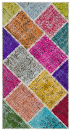 Iskece 33310 Beige Patchwork Wool Handmade Area Rug 2'7" x 4'11"