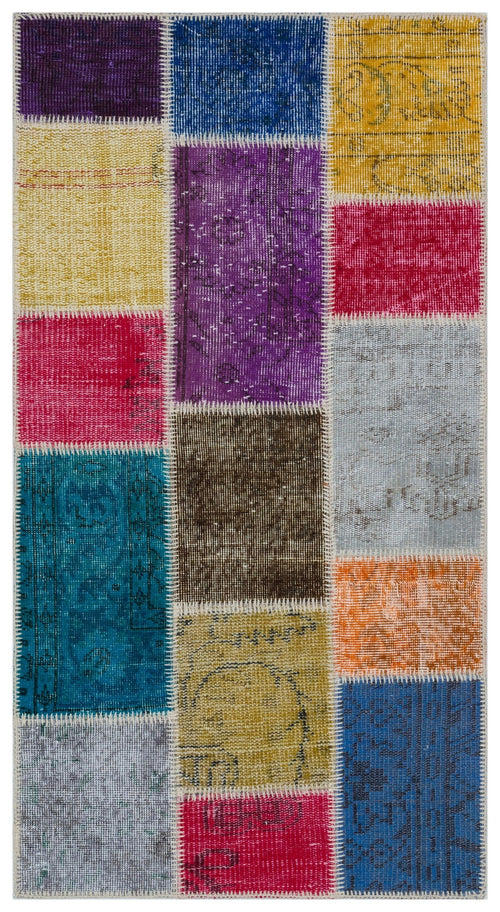 Iskece 33312 Beige Patchwork Wool Handmade Area Rug 2'7" x 4'11"