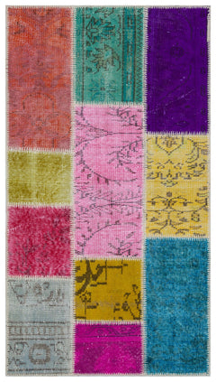 Iskece 33314 Beige Patchwork Wool Handmade Area Rug 2'7" x 4'11"