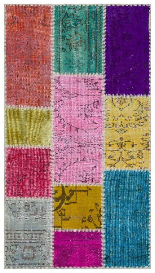 Iskece 33314 Beige Patchwork Wool Handmade Area Rug 2'7" x 4'11"