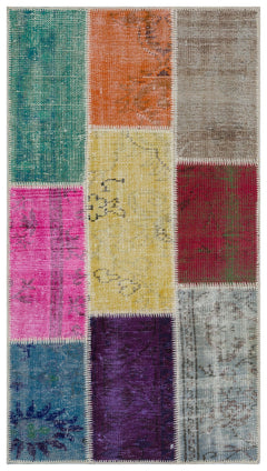 Iskece 33315 Beige Patchwork Wool Handmade Area Rug 2'7" x 4'11"