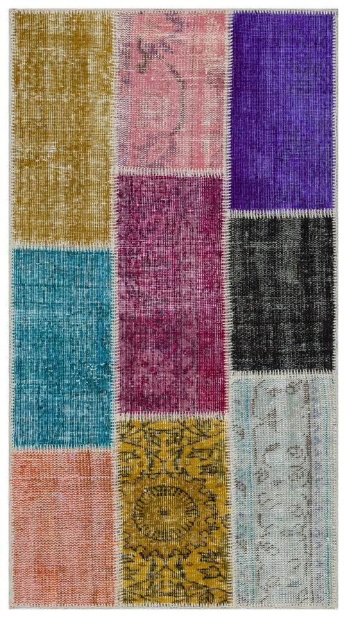 Iskece 33318 Beige Patchwork Wool Handmade Area Rug 2'7" x 4'11"