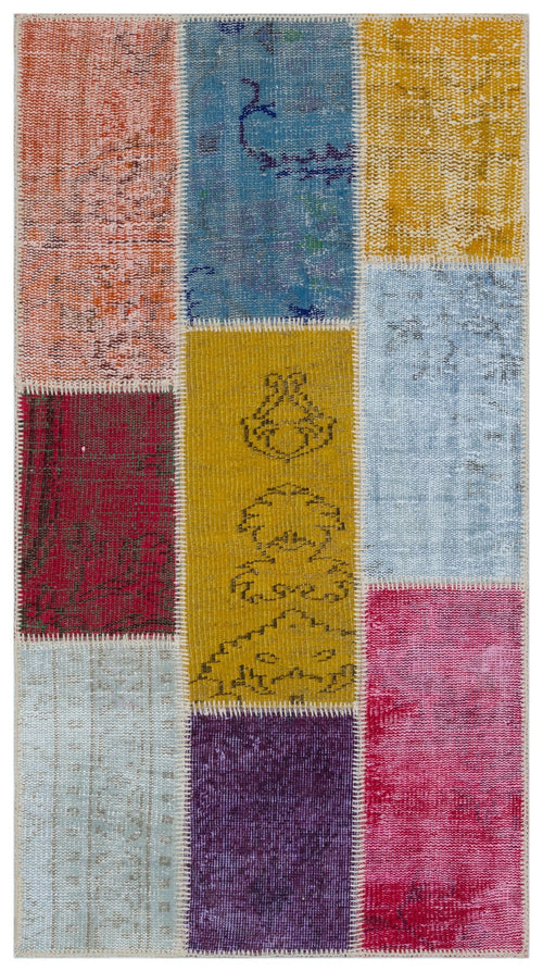 Iskece 33323 Beige Patchwork Wool Handmade Area Rug 2'7" x 4'11"