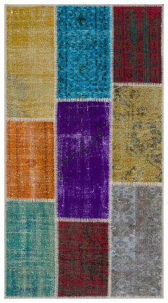 Iskece 33324 Beige Patchwork Wool Handmade Area Rug 2'7" x 4'11"