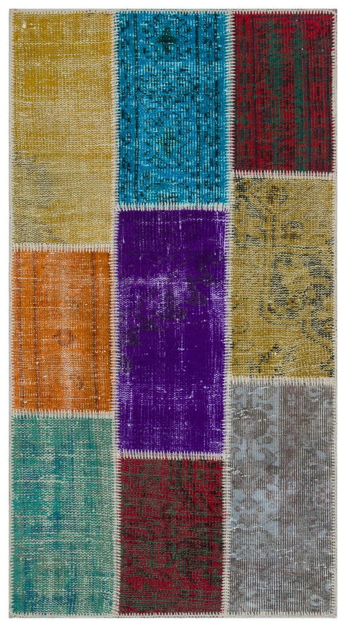 Iskece 33324 Beige Patchwork Wool Handmade Area Rug 2'7" x 4'11"