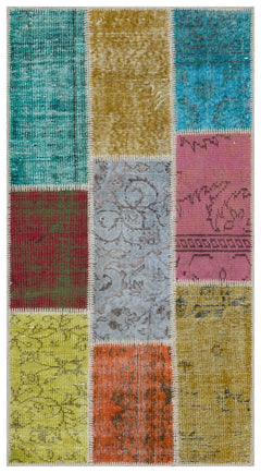 Iskece 33331 Beige Patchwork Wool Handmade Area Rug 2'7" x 4'11"