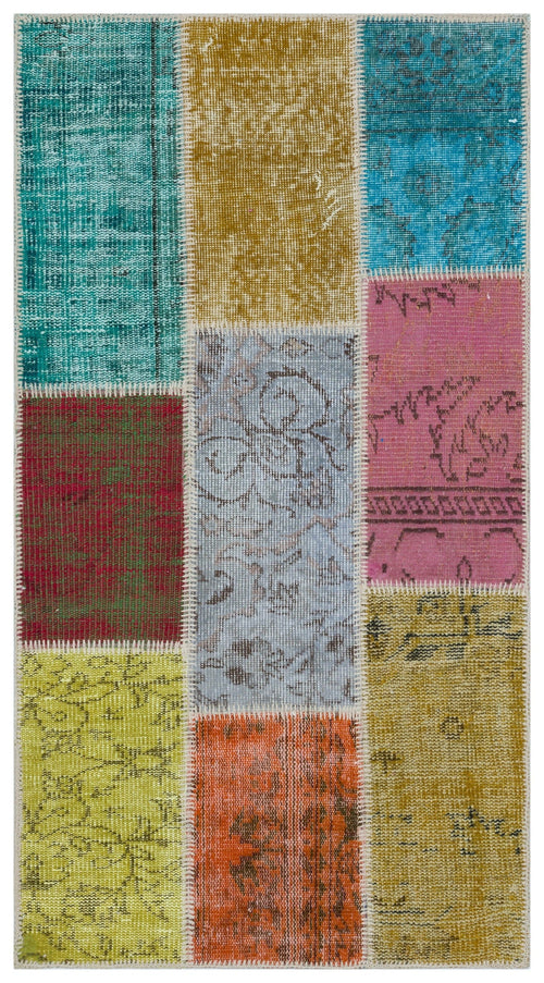 Iskece 33331 Beige Patchwork Wool Handmade Area Rug 2'7" x 4'11"