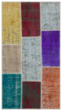 Iskece 33342 Beige Patchwork Wool Handmade Area Rug 2'7" x 4'11"