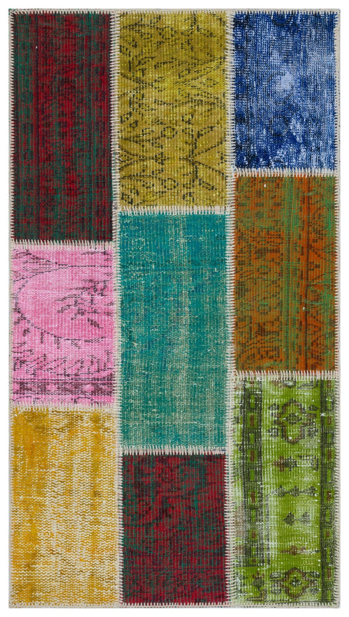 Iskece 33344 Beige Patchwork Wool Handmade Area Rug 2'7" x 4'11"