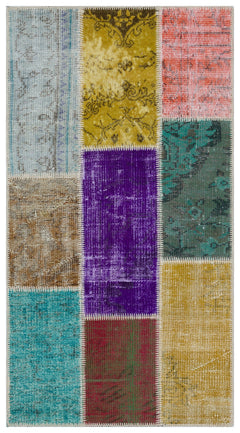 Iskece 33347 Beige Patchwork Wool Handmade Area Rug 2'7" x 4'11"