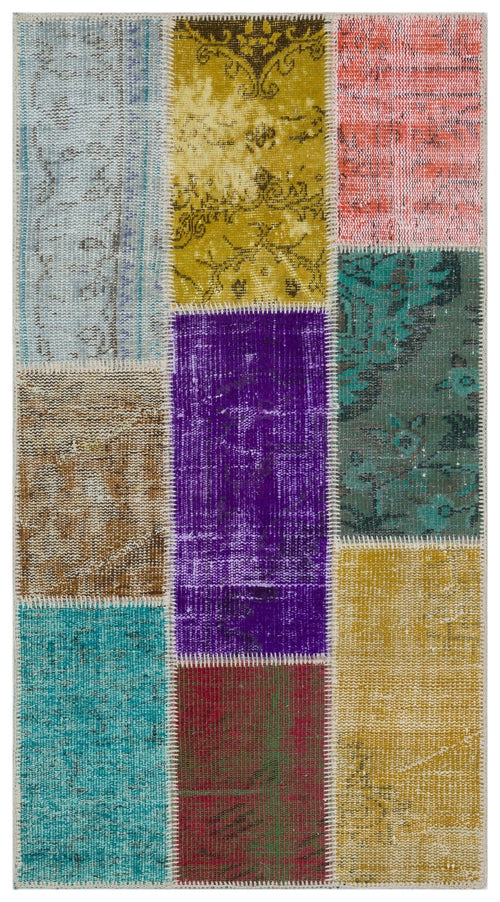 Iskece 33347 Beige Patchwork Wool Handmade Area Rug 2'7" x 4'11"