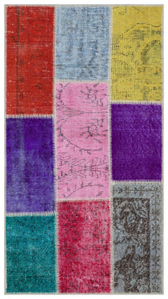 Iskece 33349 Beige Patchwork Wool Handmade Area Rug 2'7" x 4'11"