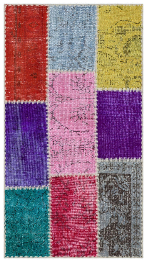 Iskece 33349 Beige Patchwork Wool Handmade Area Rug 2'7" x 4'11"