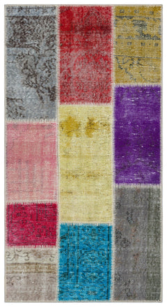Iskece 33350 Beige Patchwork Wool Handmade Area Rug 2'7" x 4'11"