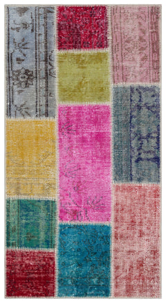 Iskece 33352 Beige Patchwork Wool Handmade Area Rug 2'7" x 4'11"