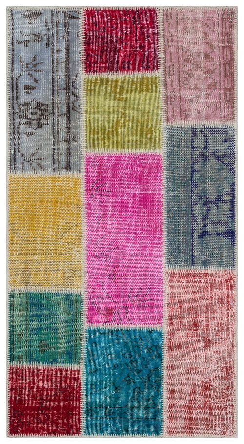 Iskece 33352 Beige Patchwork Wool Handmade Area Rug 2'7" x 4'11"