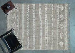 Machine Made Area Rug - Brown Geometric Cotton Yarn Carpet for Living Room