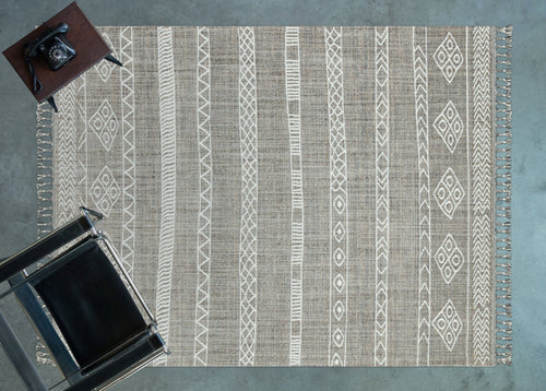 Machine Made Area Rug - Brown Geometric Cotton Yarn Carpet for Living Room