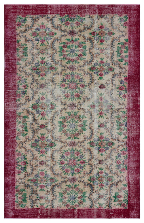 Atina Beige Vintage Wool Handmade Area Rug 5'1" x 7'10"