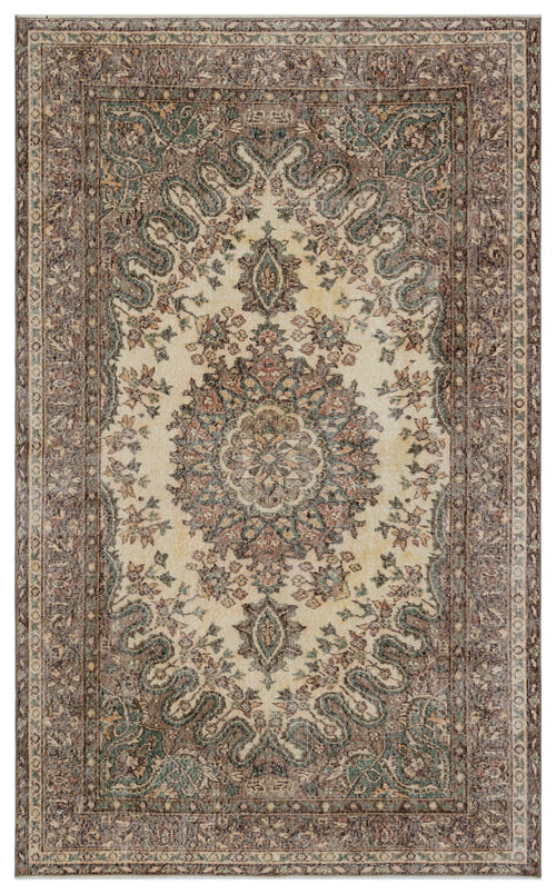 Atina Beige Vintage Wool Handmade Area Rug 5'5" x 8'9"