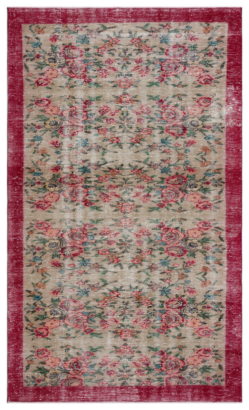 Atina Red Floral Wool Handmade Area Rug 4'9" x 9'1"