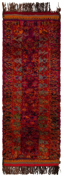 Girit Red Floral Wool Handmade Area Rug 3'7" x 9'10"