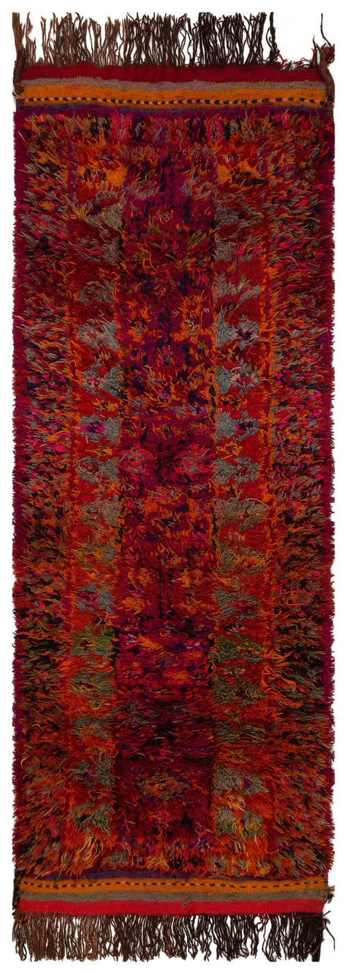 Girit Red Floral Wool Handmade Area Rug 3'7" x 9'10"
