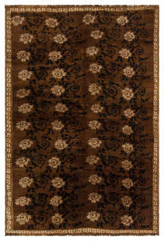 Girit Brown Geometric Wool Handmade Area Rug 4'11" x 7'3"