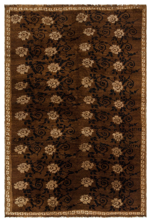 Girit Brown Geometric Wool Handmade Area Rug 4'11" x 7'3"