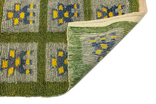 Girit Green Geometric Wool Handmade Area Rug 3'5" x 4'7"