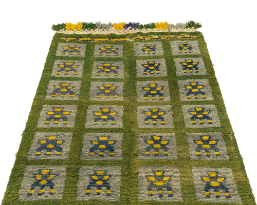 Girit Green Geometric Wool Handmade Area Rug 3'5" x 4'7"