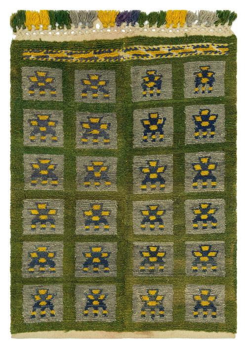 Girit Green Geometric Wool Handmade Area Rug 3'5" x 4'7"