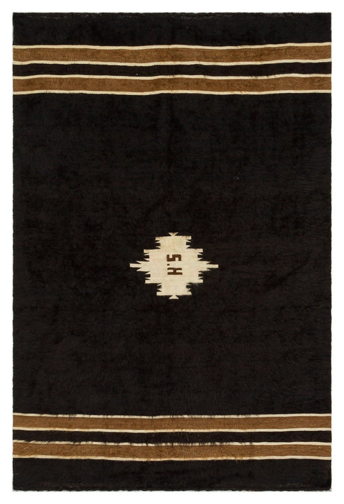 Girit Black Geometric Wool Handmade Area Rug 3'11" x 5'11"